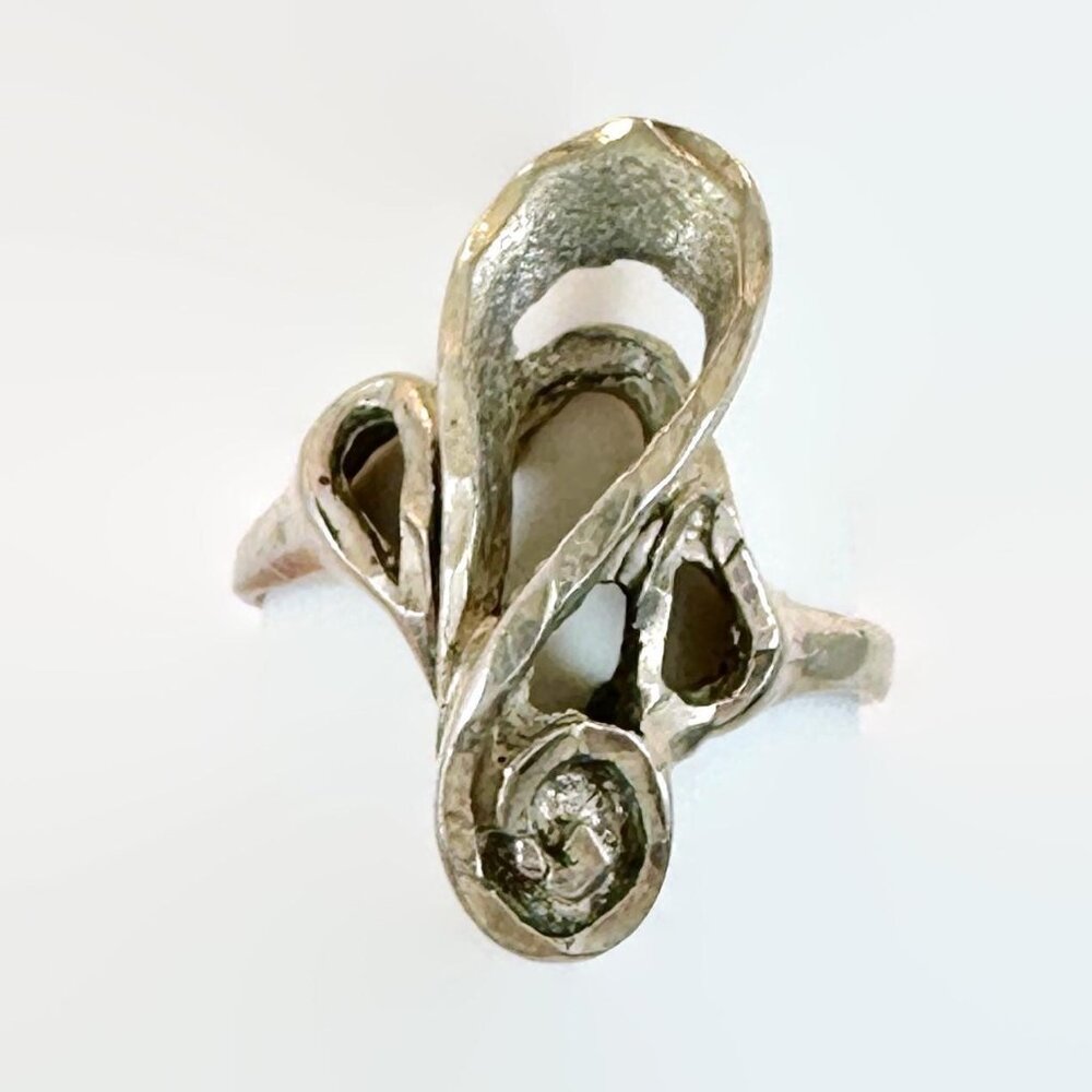 Vintage Modern Ring Sterling Silver:  70s Organic Diamond Cut Contemporary - Picture 2 of 5